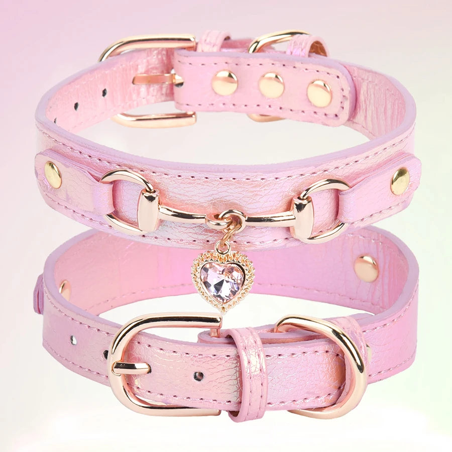 CP567--beautiful PU pet cat&dog collar decorated with sparkling love,adjustable and durable.