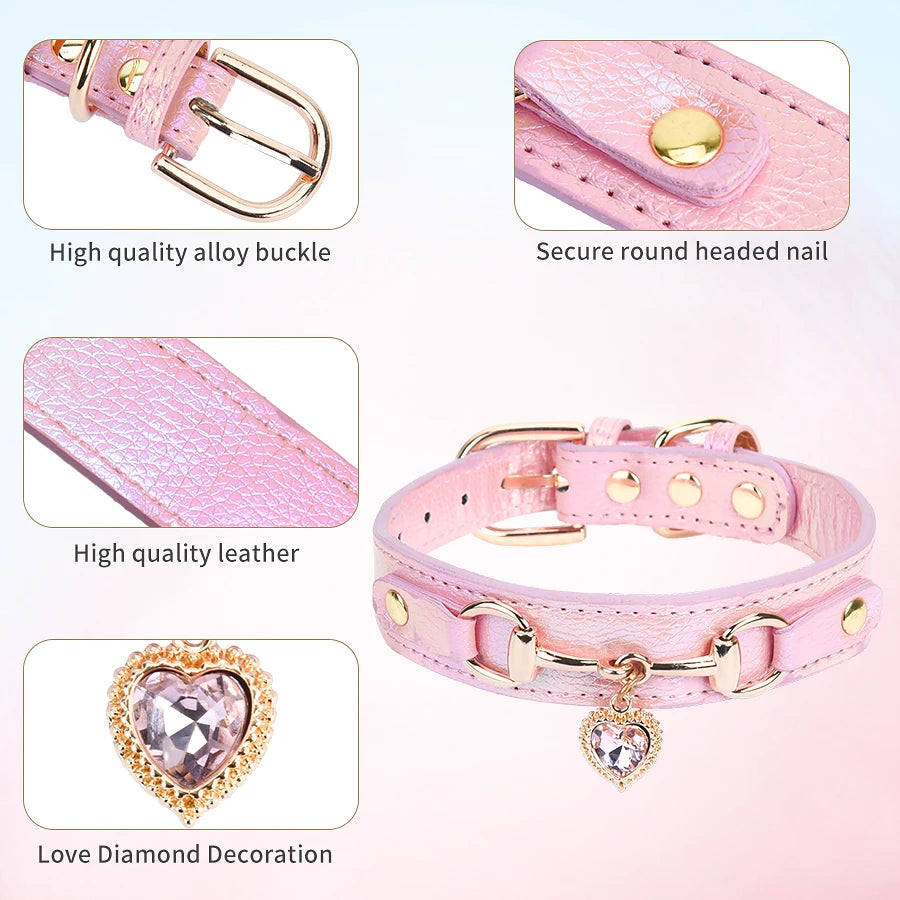 CP567--beautiful PU pet cat&dog collar decorated with sparkling love,adjustable and durable.