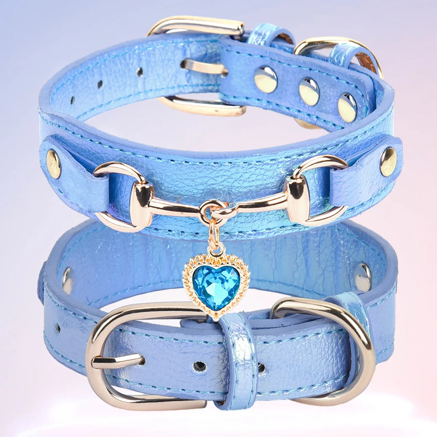 CP567--beautiful PU pet cat&dog collar decorated with sparkling love,adjustable and durable.