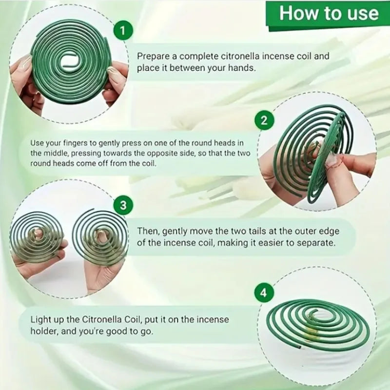 Natural Lemongrass Scent 40pcs Citronella Incense Coils with Holder - Outdoor, Poolside, Patio, Porch, Deck, Camping & Hiking Us