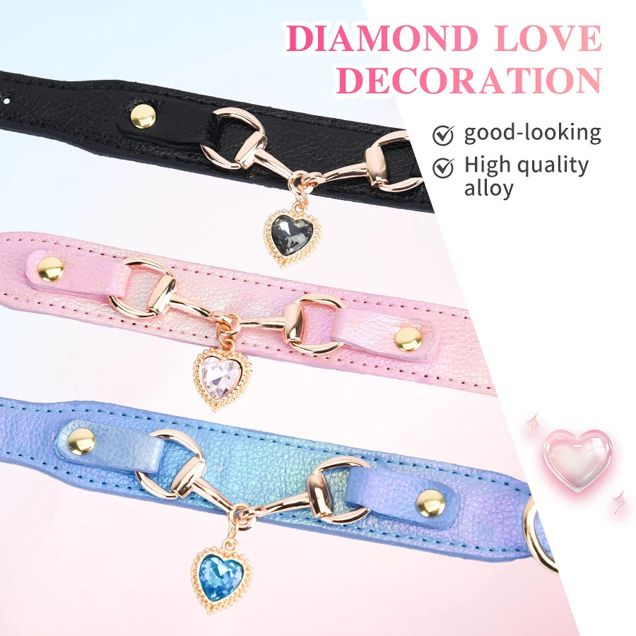 CP567--beautiful PU pet cat&dog collar decorated with sparkling love,adjustable and durable.