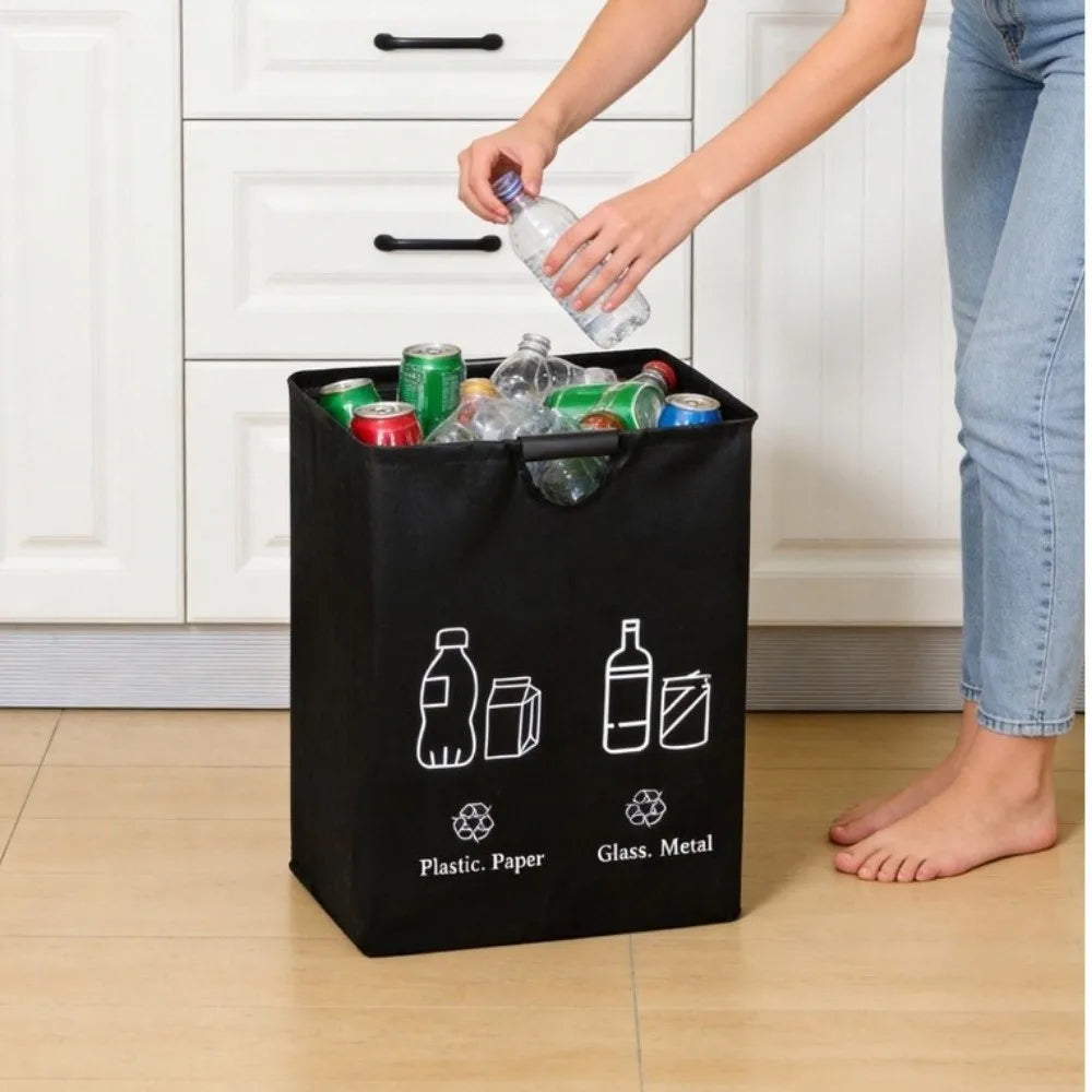 Large Capacity Empty Bottle Storage Basket With Handle Folding Design Waste Trash Sorting Organizer Portable Durable