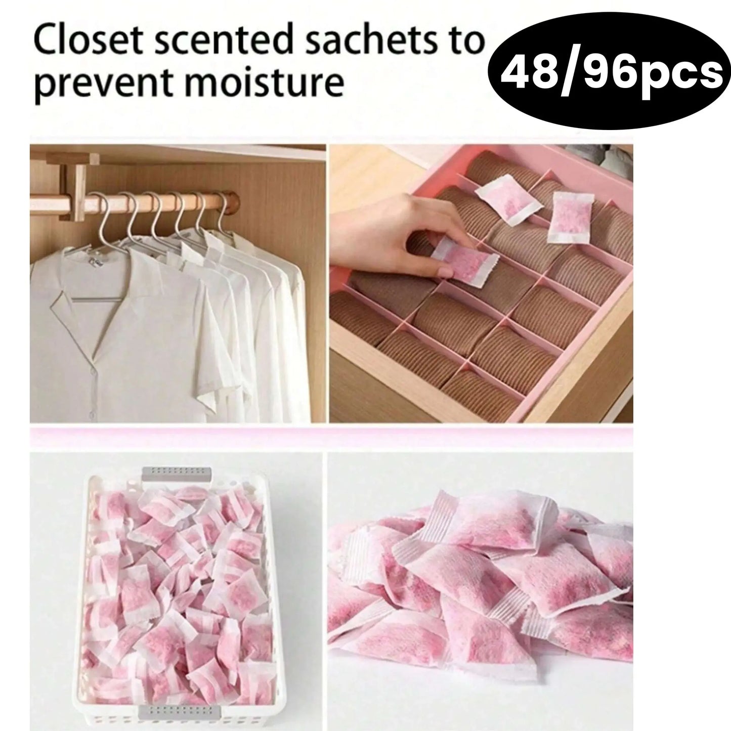 48/96Pcs Floral Scented Closet Bags Deodorizer Moisture Mildew Proof Long Lasting Fragrance Packets for Room Drawer Freshener