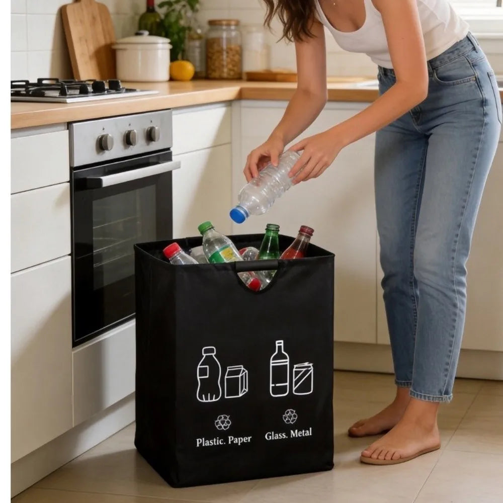Large Capacity Empty Bottle Storage Basket With Handle Folding Design Waste Trash Sorting Organizer Portable Durable