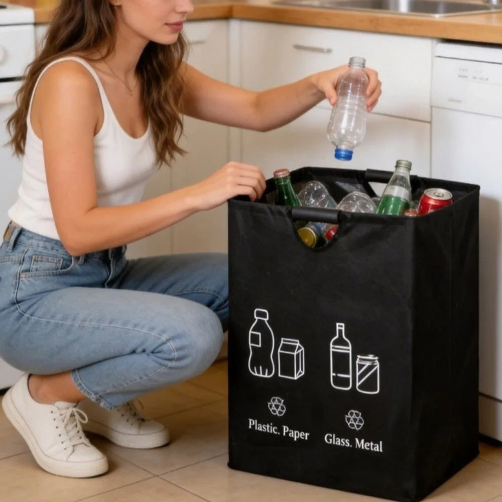 Large Capacity Empty Bottle Storage Basket With Handle Folding Design Waste Trash Sorting Organizer Portable Durable
