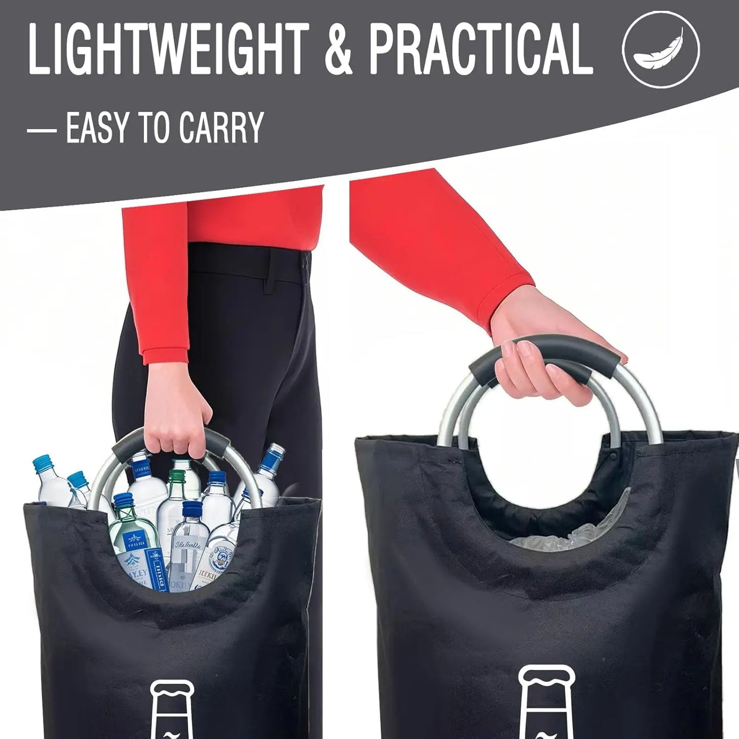 82L Black Recycling Bin for Kitchen Recycling Bag Foldable Deposit Bottles Collection Container Oxford Cloth Storage for Bottles