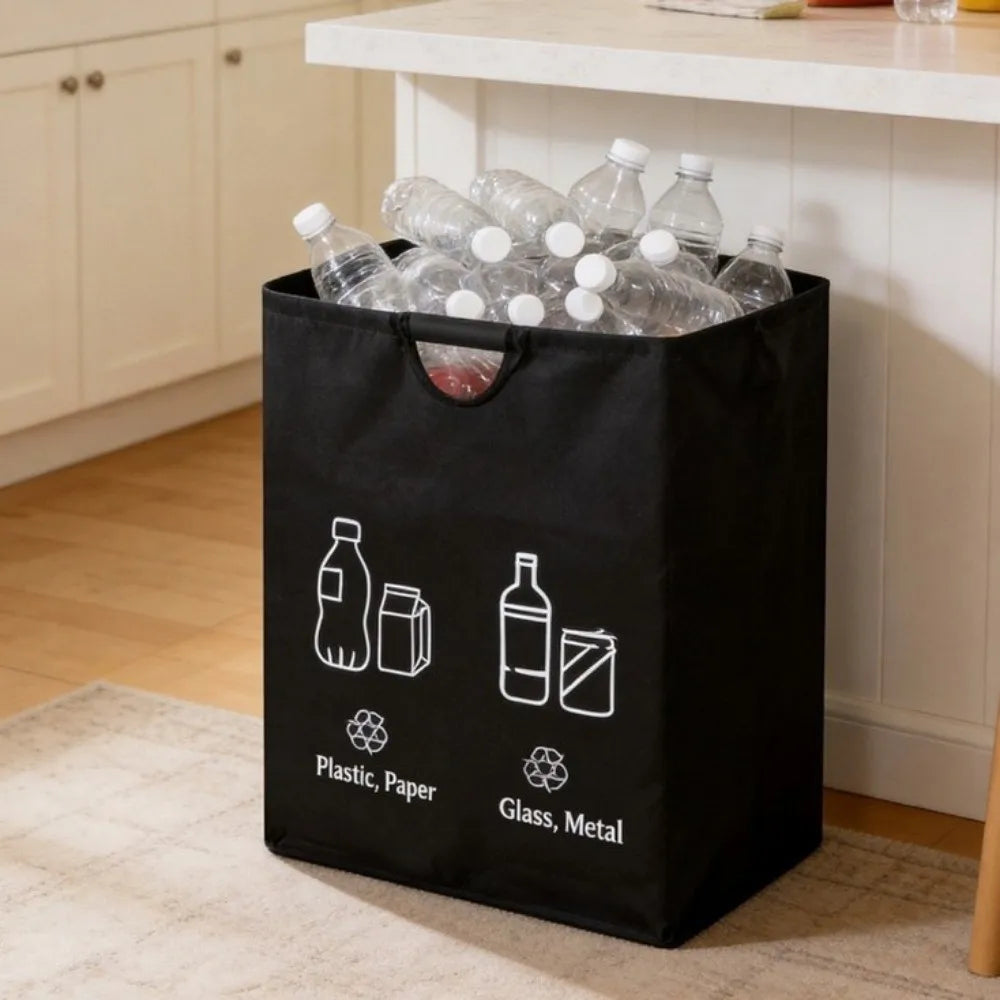 Large Capacity Empty Bottle Storage Basket With Handle Folding Design Waste Trash Sorting Organizer Portable Durable