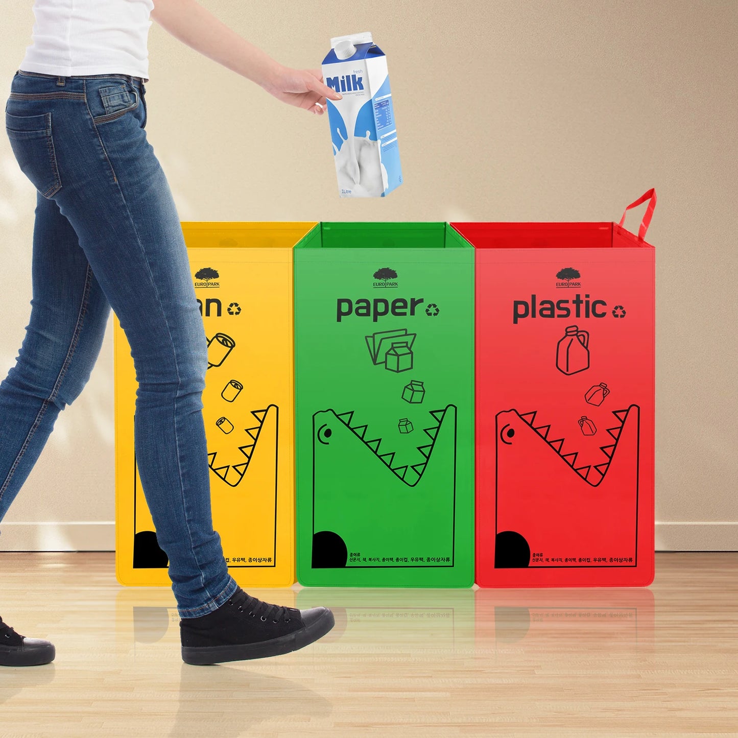 149L Recycling Bin Waterproof Recyclable Garbage Bag with Colorful Printing - Foldable Bottle Recycling Storage for Home Kitchen