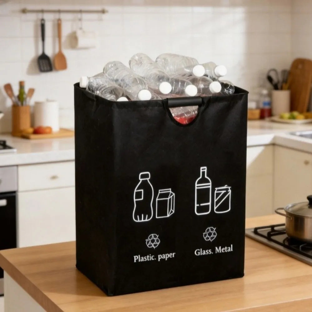 Large Capacity Empty Bottle Storage Basket With Handle Folding Design Waste Trash Sorting Organizer Portable Durable