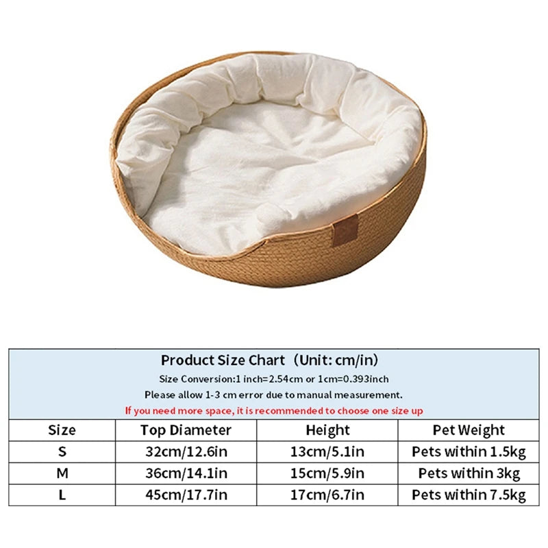 Yokee Pet Cat Mat Dog Bed Sofa Handmade Bamboo Weaving Four Season Cozy Nest Baskets Waterproof Removable Cushion Sleeping House