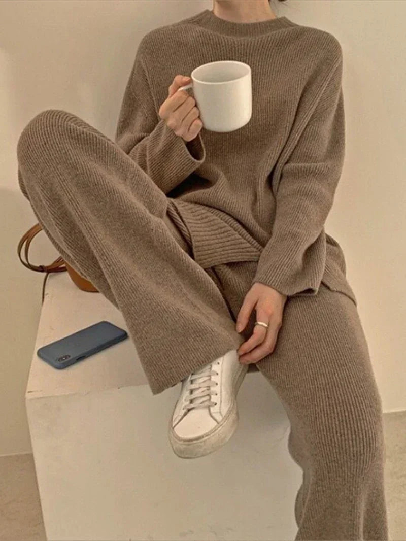 Fashion Knitted 2 Piece Sets Women Outfit Autumn Clothes Women 2024 Pullover Sweater Top + Pants Sets Casual Sweatsuit Woman Set