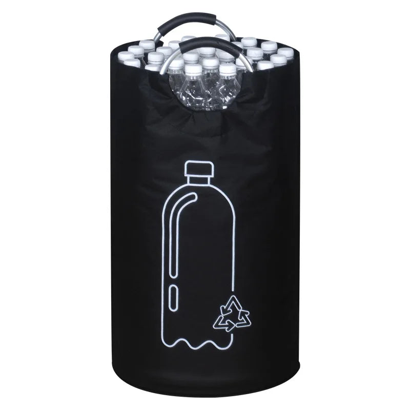 82L Black Recycling Bin for Kitchen Recycling Bag Foldable Deposit Bottles Collection Container Oxford Cloth Storage for Bottles