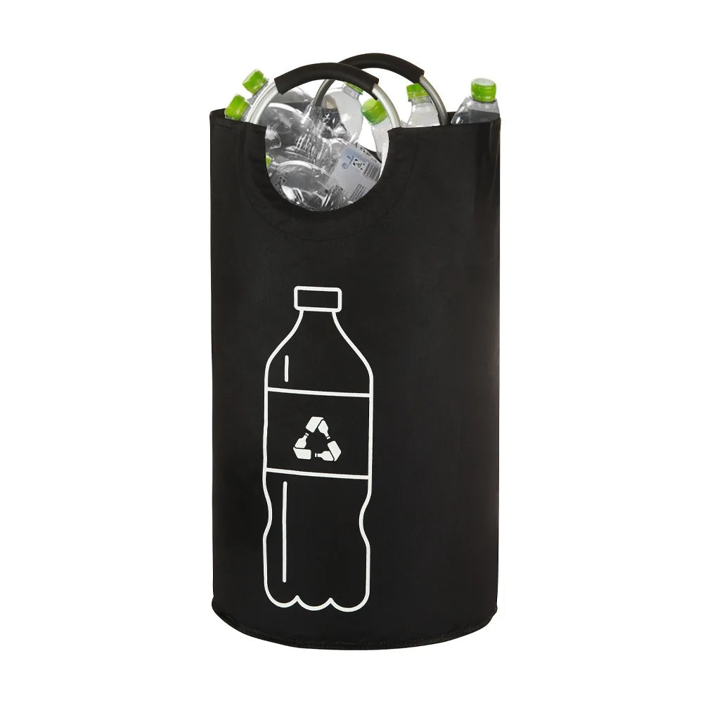82L Black Recycling Bin for Kitchen Recycling Bag Foldable Deposit Bottles Collection Container Oxford Cloth Storage for Bottles