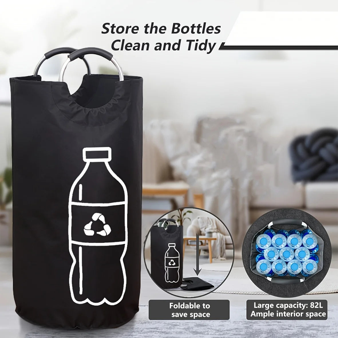 1Pcs Household Extra-Large Capacity Collapsible Recycling Bin - Cylindrical Open-Top Design, Multi-Purpose Storage Basket for Plastic Bottles, Space-Saving Collapsible Organizer, Durable and Easy to Clean, No Electricity Requ