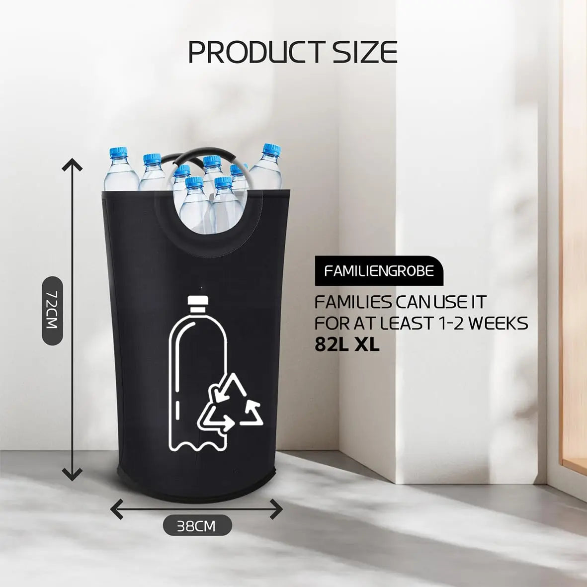 82L Black Recycling Bin for Kitchen Recycling Bag Foldable Deposit Bottles Collection Container Oxford Cloth Storage for Bottles